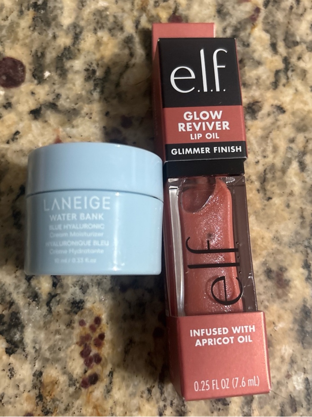 Glow Reviver Lip Oil - Glimmer Finish (Peachy Rose) and Laniege water bank